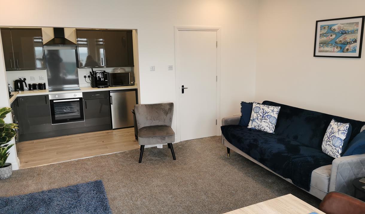 Open plan kitchen, living and dining area
