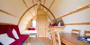 Inside our spacious wigwam cabin. Double bed, plus sofa bed, makes it good for up to four